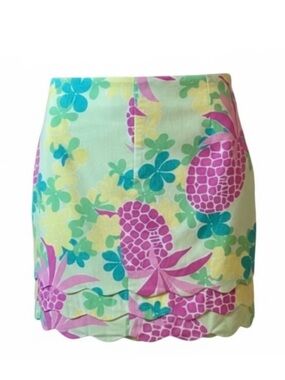 Lilly Pulitzer Pineapple Spring Floral Print Scalloped Hem A-Line Skirt Size 2